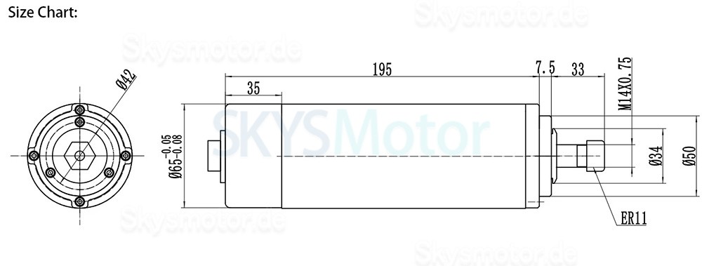 Spindelmotor CNC Luftgek&uuml;hlt Handi JGF-65A-0.8KW 110 V/220 V 800W 24000 U/min ER11 Spannzange f&uuml;r CNC-Graviermaschine
